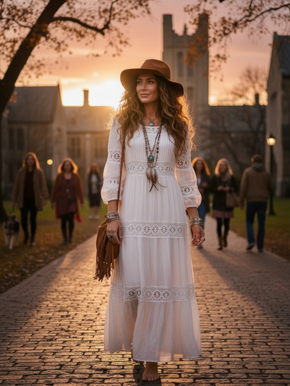 Spenser Jeremy White Crochet Lace Long Sleeve Tiered Midi Dress Boho Cottage 8